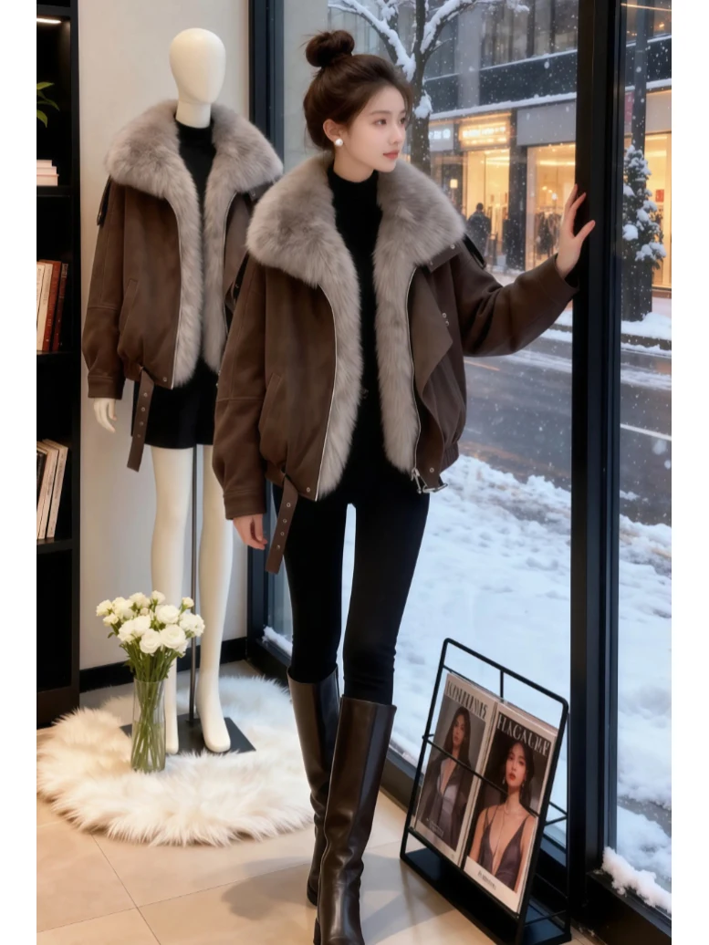 

Зимняя утепленная повседневная женская хлопковая куртка с меховым воротником, модная теплая свободная куртка на молнии, короткое пальто