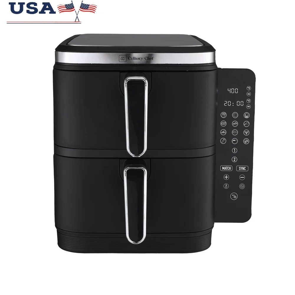 11.6쿼트 이중 적층 디지털 에어프라이어, 듀얼 조리 챔버, 12가지 사전 설정 메뉴, 공간 절약형 디자인, 효율적인 작동, 1800W 출력