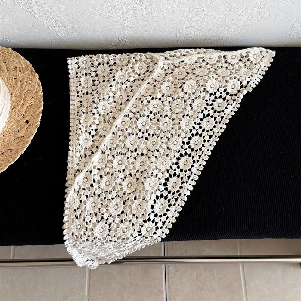 Floral Lace Bandana For Women Vintage Crochet Lace Triangle Scarf Boho Summer Beach Headscarf Irregular Butt Curtain Accessory - view 5