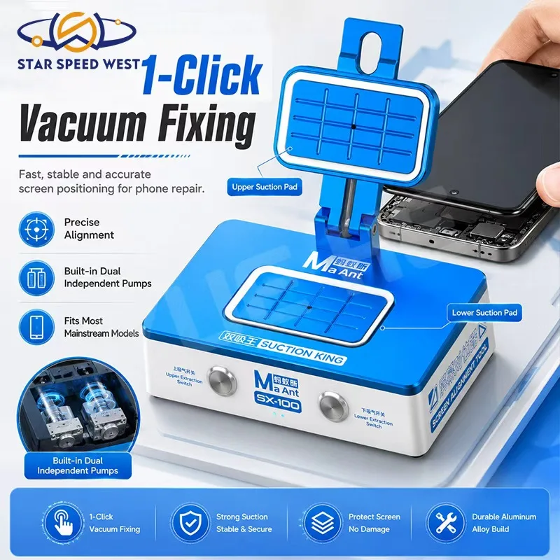 MaAnt SX-100 Vacuum Suction Screen Positioner Dual Independent Pumps 1-Click Operation Aluminum Alloy Build for Phone Repair