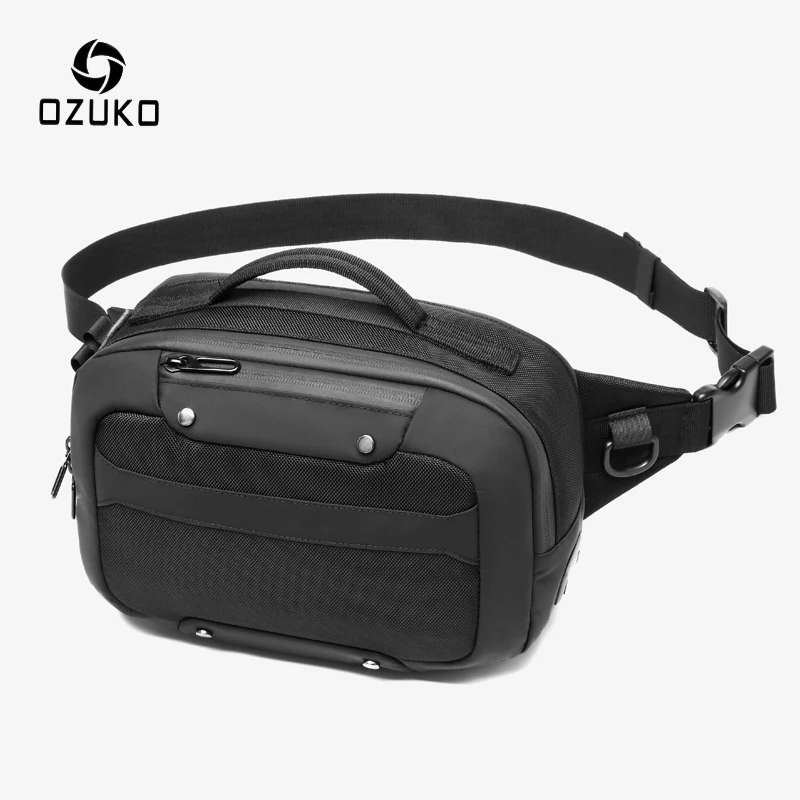 Ozuko multifunction à prova dusb água saco da cintura dos homens usb crossbody cinto saco pequeno bolsa de telefone sacos masculino curto viagem