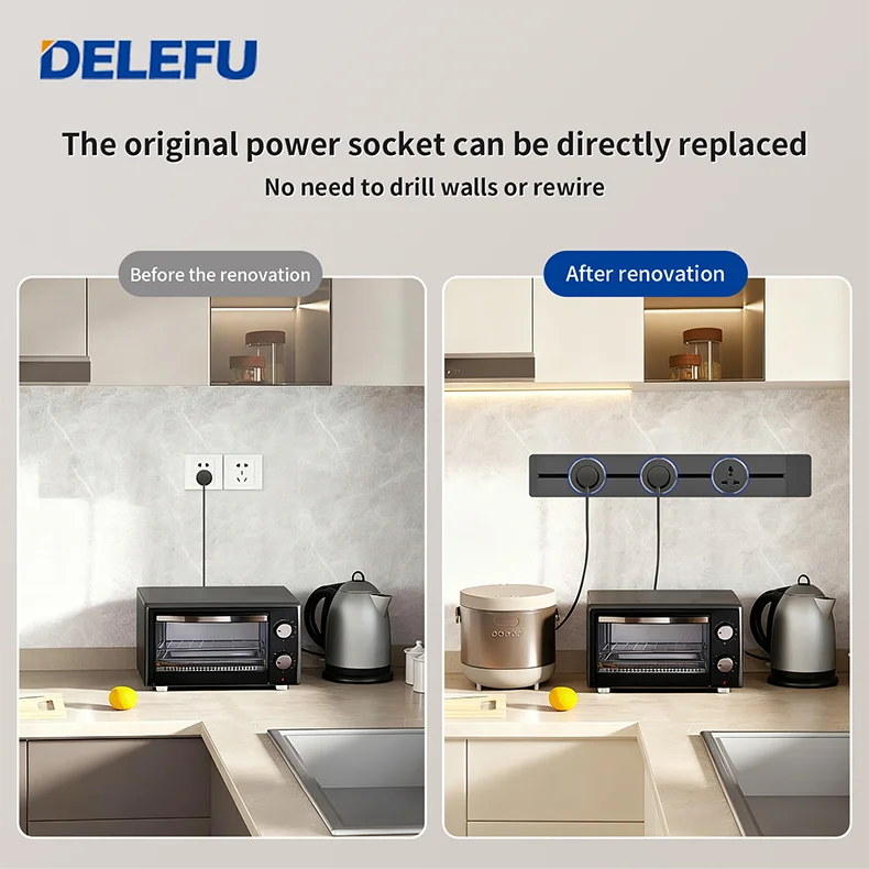 DELEFU Pista Tomada Brasil Itália Chile USB-AC Rodada Adaptador Romovable Casa Cozinha Reunião Montado Na Parede Tomada Elétrica DIY