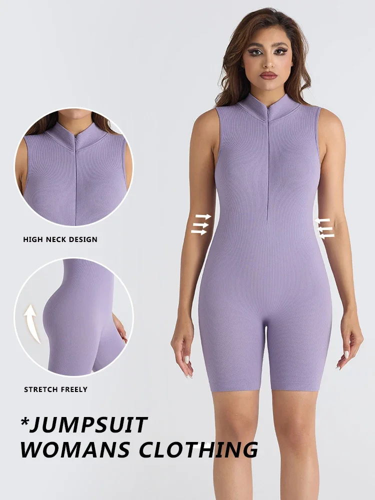 

2025 Summer Seamless Zipper One-piece Fitness Suit for Women Pullover One-piece Yoga Suit One-piece Peach Hip Jumpsuit for Women