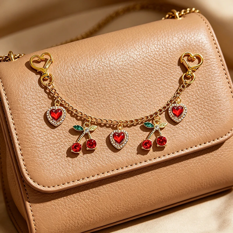 Bags Charms Heart Pendants Pants Chain Clothing Chain Bag Decoration Handbag Handle Cherry Pendant Sweet Personality Bag Chain