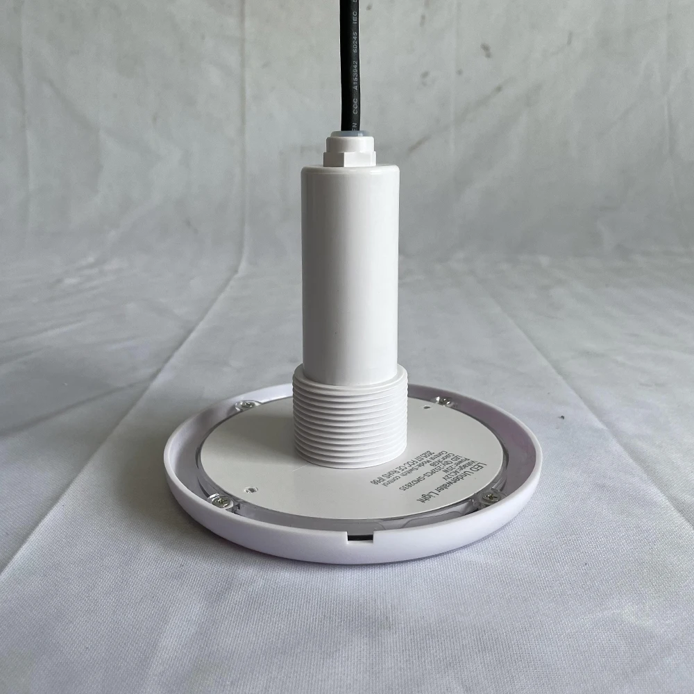 Foco LED de fibra de vidrio para piscina de 1,5 pulgadas, 25W, 12V CA, RGB, interruptor sincrónico multicolor, encendido/apagado, relleno de resina, blanco frío