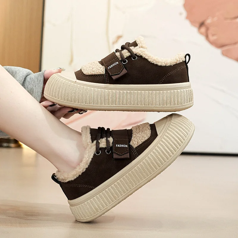

Women's Sports Boots Winter Thick Sole Sneakers Comfortable Warm Daily Cotton Shoes Outdoor Non-slip Flat Warm Vulcanized Shoes