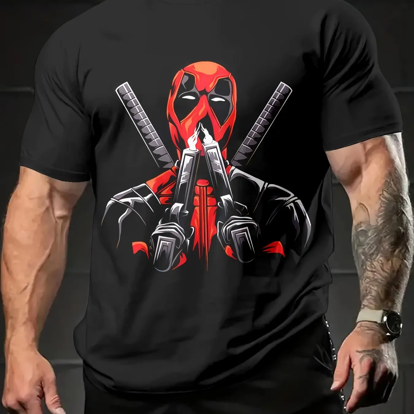 T-shirt estiva stampata con personaggio Disney Marvel Deadpool da uomo e da donna, stessa maglietta sportiva casual per famiglia, genitore-figlio, manica corta