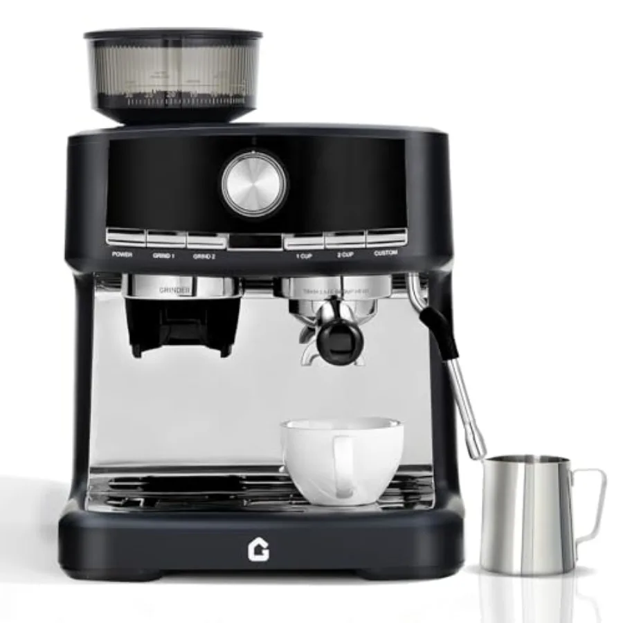 Professional Espresso Machine with Built-in Grinder 20 Bar Pressure Stainless Steel Coffee Maker with Milk Frother 1.5L Removab