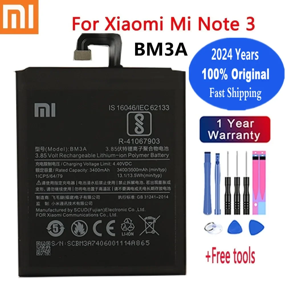 

2024 Years Xiao mi Original Battery BM3A For Xiaomi Mi Note3 Note 3 3300mAh High Capacity Phone Battery Bateria Batteries + Tool