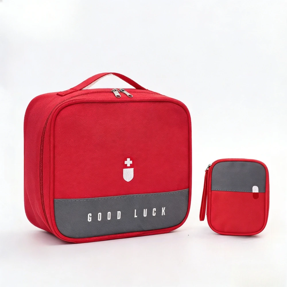 Portable First Aid Medical Bag for Home Travel Outdoor, Handheld Medicine Storage Pouch with Pill Design, Good Luck
