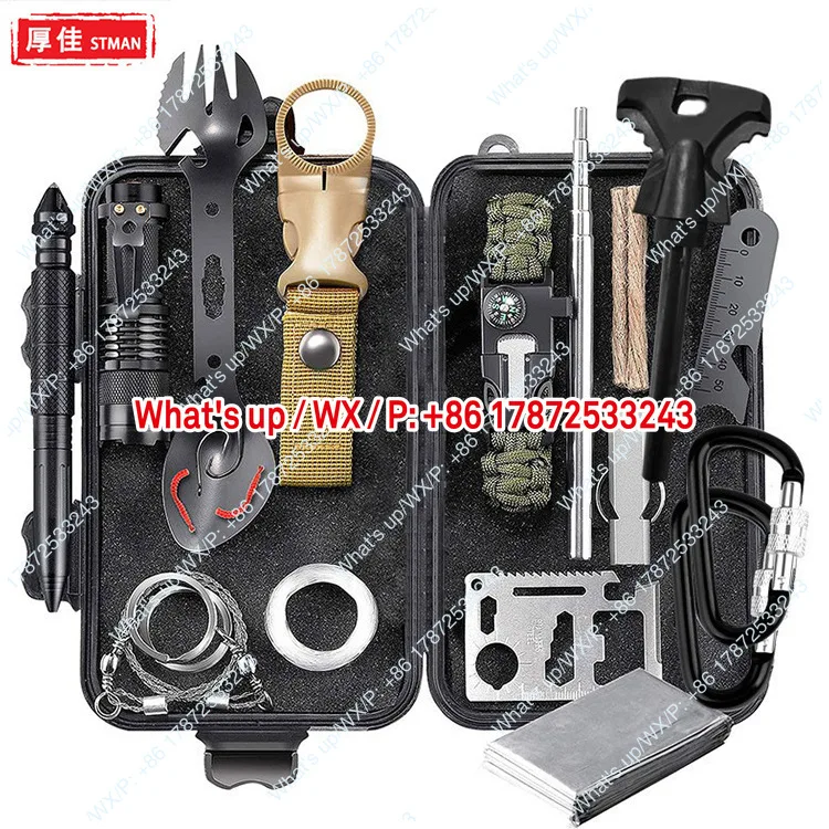 Outdoor multifunctional survival equipment, outdoor adventure set, disaster prevention and first aid tool box, whistle and flint