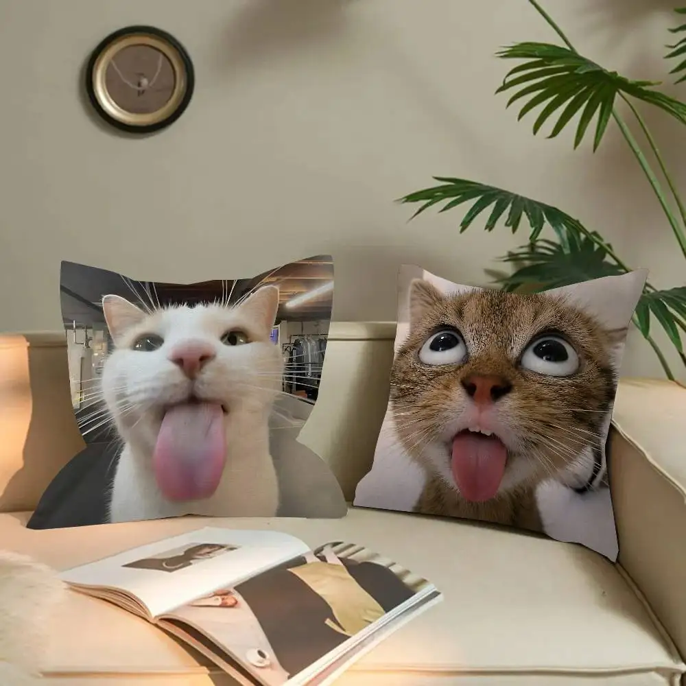 The Cat with Its Tongue Sticking Out Personalized Pillow Dust Cover Bedroom Party Decoration Pillowcase Birthday Children Gift