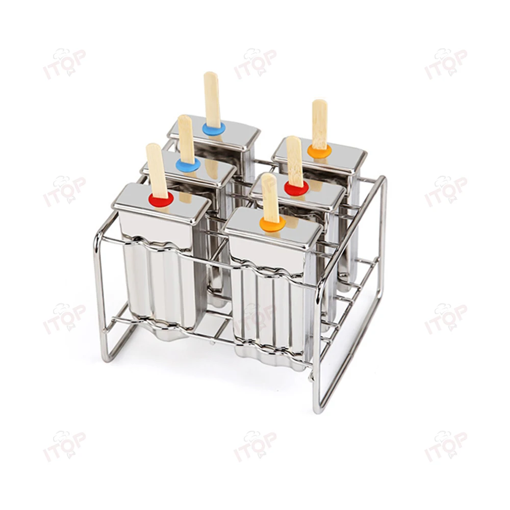 ITOP แม่พิมพ์ไอศกรีมทำจากสแตนเลสสตีลแม่พิมพ์ไอศกรีมแท่งสำหรับการค้าแบบทำมือ6ชิ้น