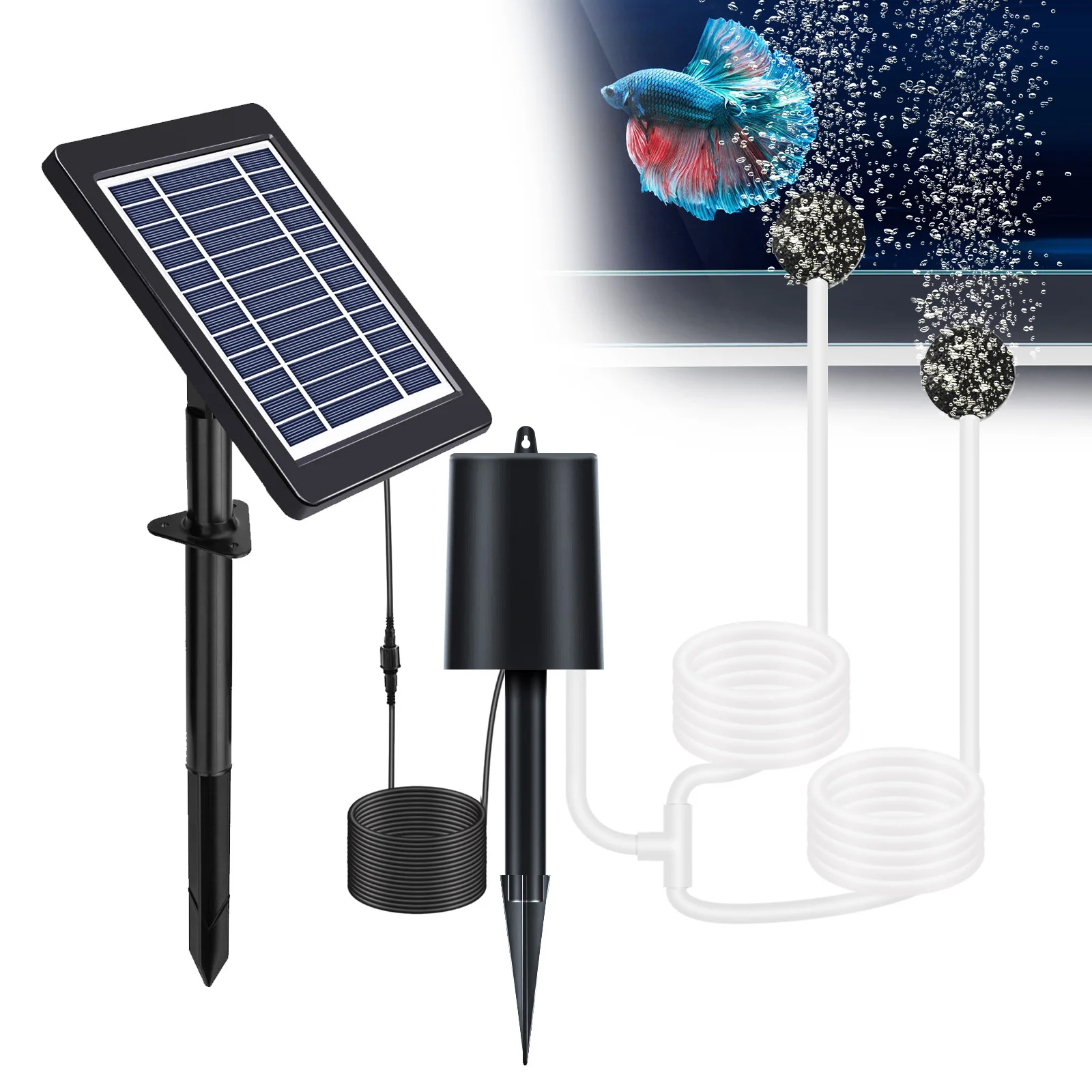 Solar Pond Aerator with Air Pump 4W Air Oxygen Pump with Pipe 2 Air Bubble Stones No Noise Solar Powered Pond Aerator for Pond