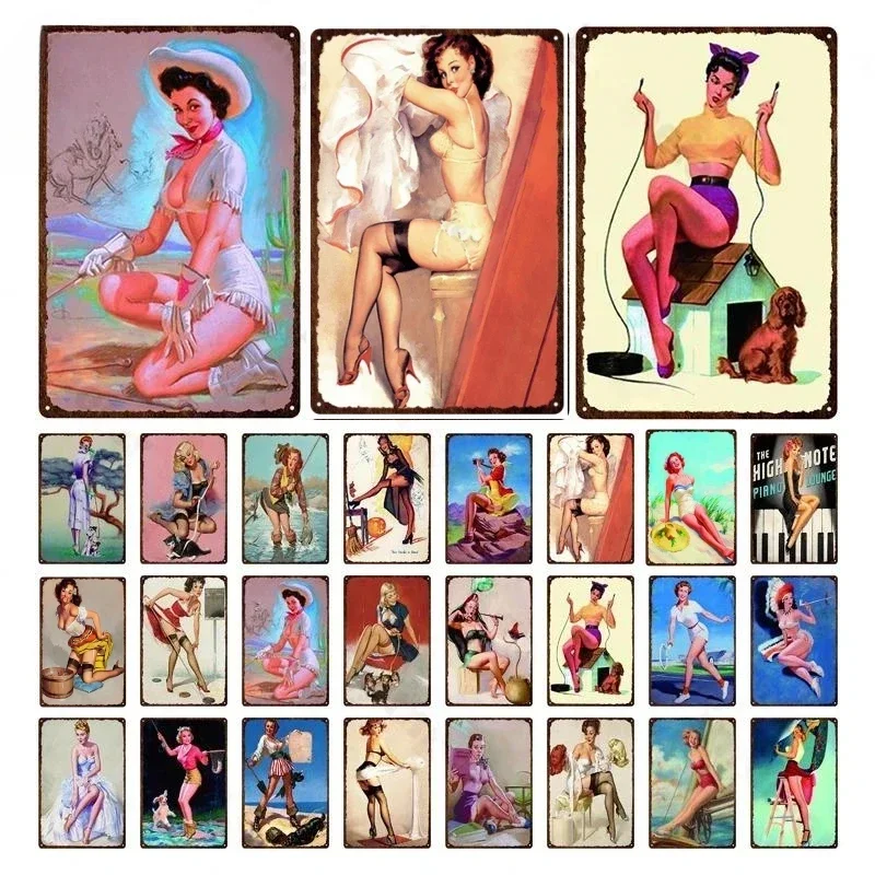 Vintage Metal Tin Signs decor Sexy Pin Up Girls Retro room Decorative Plaque home Wall Stickers Bar club pub man cave