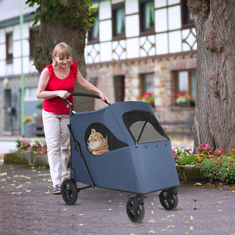 ﻿ Wedyvko 4 Wheels Outdoor Dog Pet Stroller for Dogs Stroller Pet Carriers for Dogs Large Size with Adjustable Handle 애완견 유모차