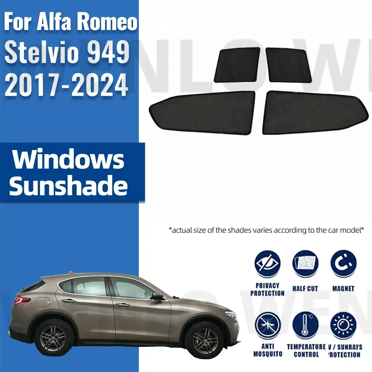 

For ALFA Alfa Romeo Stelvio 949 2017-2024 Magnetic Car Sunshade Front Windshield Frame Curtain Rear Side Window Sun Shade Visor