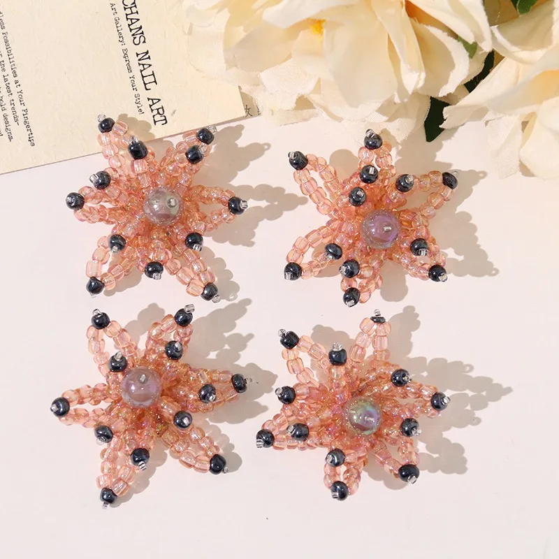 Pink Crystal Beads Beaded Cluster Flower Button 3pcs Wholesale DIY Jewelry Making Flatback Embellishment Decoration Accessory