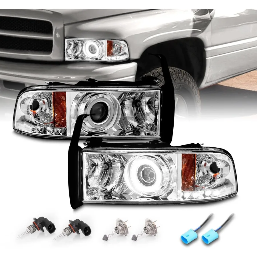 

Для 1994-2001 Dodge Ram 1500 9402 Ram 2500 3500 Dual Xreme LED Halo Rings Проектор Хромированный сменный комплект фар для пассажиров