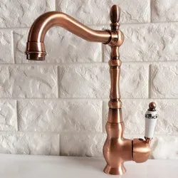 Antique Red Copper Kitchen Sink Faucet Washbasin Faucets Ceramic Lever Cold & Hot Water Mixer Bathroom Taps Deck Mounted Lnf424