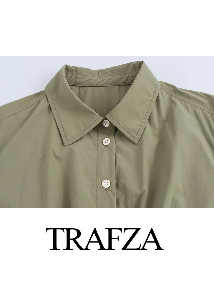 TRAFZA 용수철 여성 패션 턴다운 칼라 긴팔 셔츠 스타일, 미디 원피스 여성 단추, 탄성 허리, 긴 원피스