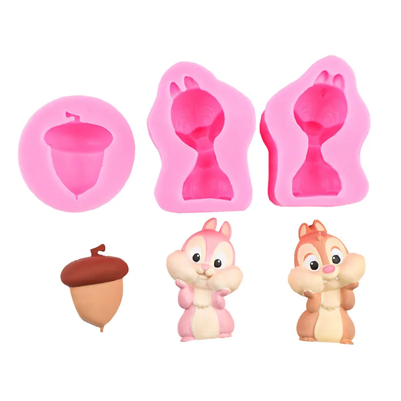 Squirrel Pinecones Fondant Mold Forest Animal Silicone For Cake Decorating Cupcake Topper Candy Chocolate Candle Soap Wax Resin