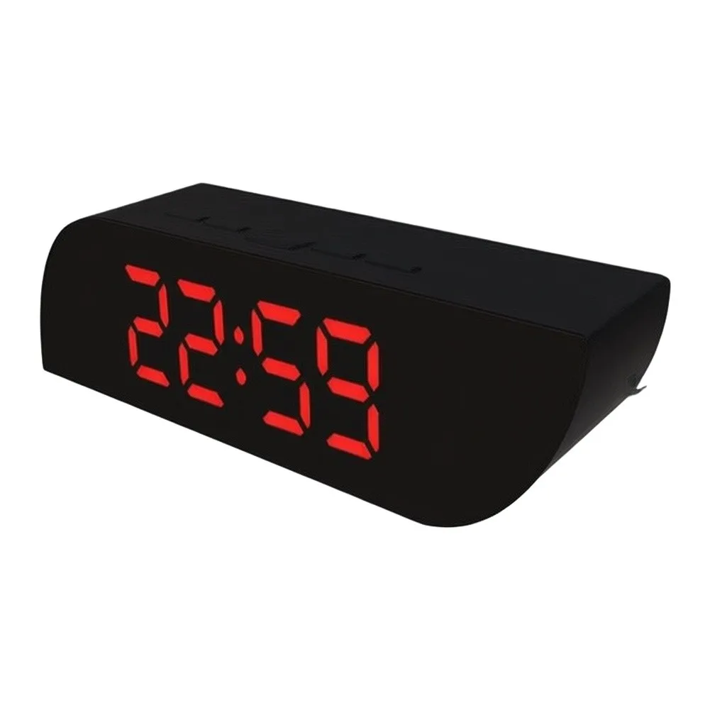 Alarm Clock with for LED Display and Reflective Mirror Shows Real-Time Clock and Ambient Temperature Brightness Control