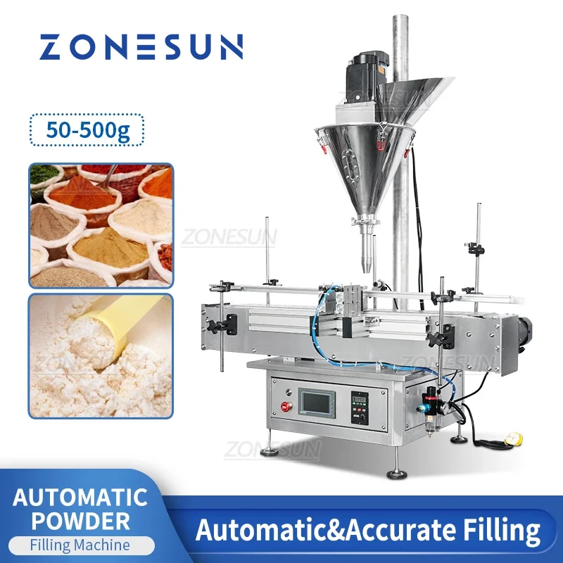 Zonesun automático 50-500g alho curry proteína máquinas de empacotamento de alimentos leite erval seco pó máquina de enchimento
