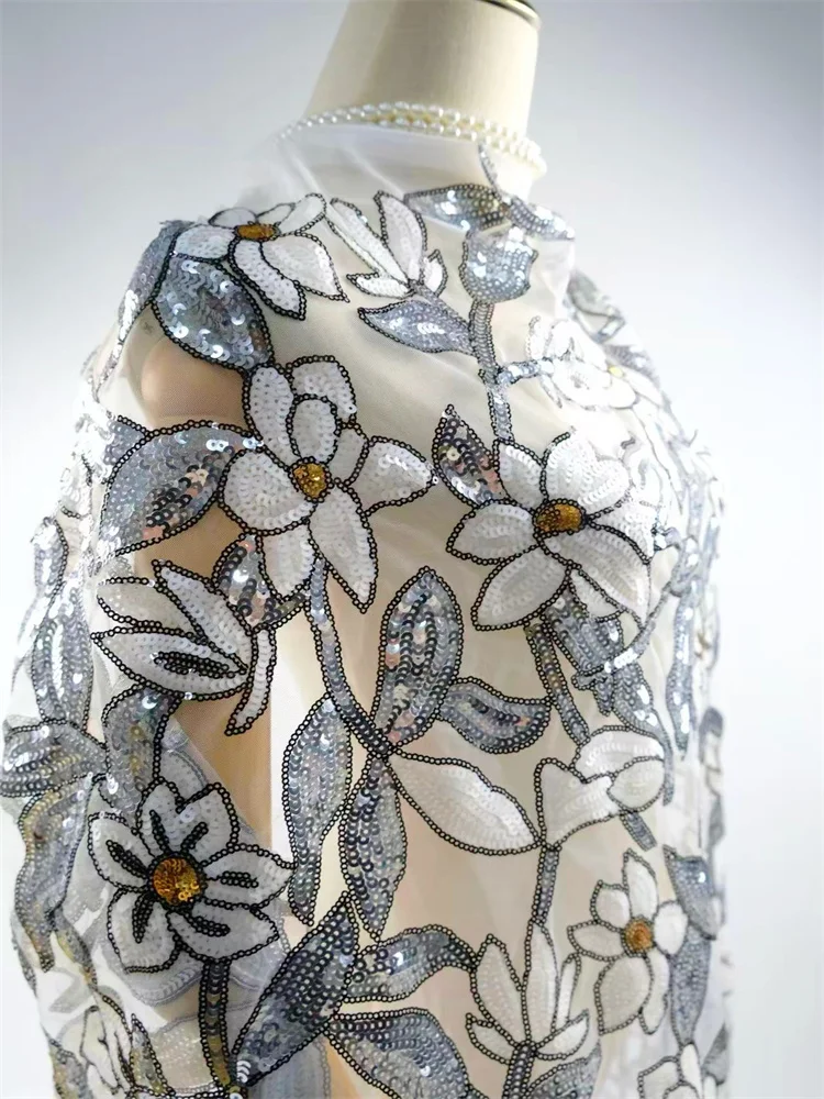 Neuer Stil, Mesh-Stickerei, Pailletten, Afrika-Spitzenstoff, 2025, hochwertige Spitze, wasserlöslich, modischer Spitzenstoff, 5 Yards – Detail 7