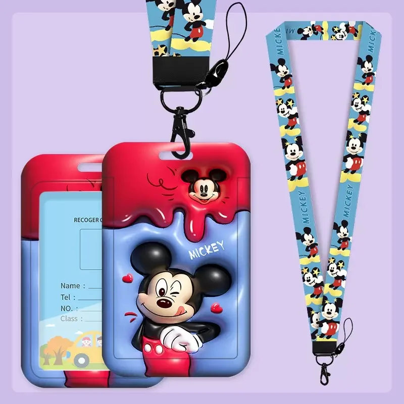 Disney Women\'s Lanyard Card Holders Cartoon 3D Expansion Card Case Mickey Minnie Pooh Bear Bank ID Card Bags for Girls