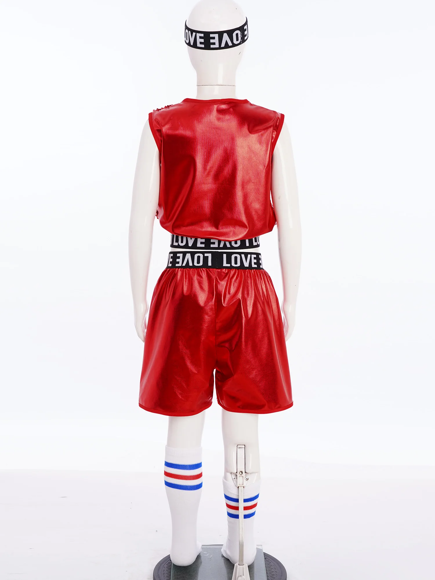 

Kids Girls Hip-Hop Jazz Dance Outfit Sequin Vest with Tutu Skirt/Shorts Hairband and Striped Socks Dancewear Set for Performance