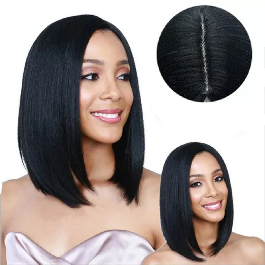 Black parting straight hair synthetic wig for Halloween cosplay wig for role-playing, daily party, high-temperature hair cap