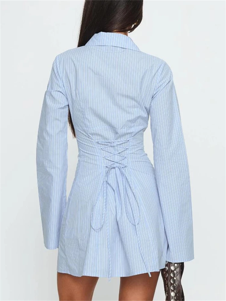 Summer Women’s Y2K Shirt Dress Slimming Waist Short Skirt Mini Dress High Waistline Flirty Style Full Sleeve Regular Collar 4 Summer Women's Y2K Shirt Dress Slimming Waist Short Skirt Mini Dress High Waistline Flirty Style Full Sleeve Regular Collar 4