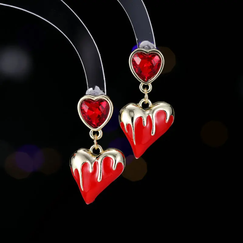 Trendy Irregular Bleeding Red Heart Earrings Symbol of Lost Love Jewelry