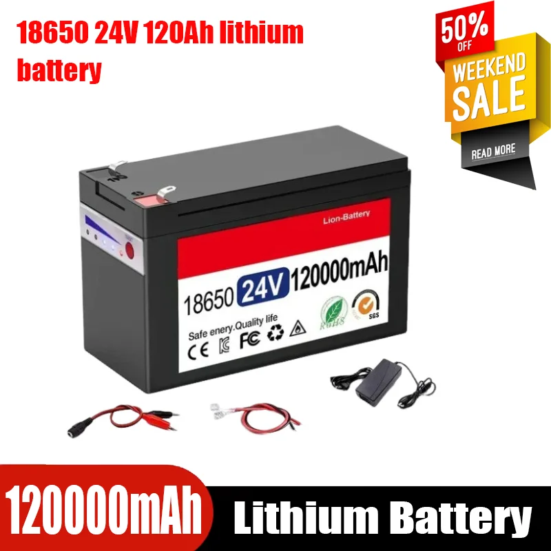 24V 100Ah 120Ah lithium battery 18650 solar panel charging outdoor camping backup power 6S3P120.0,25.2V2A charger