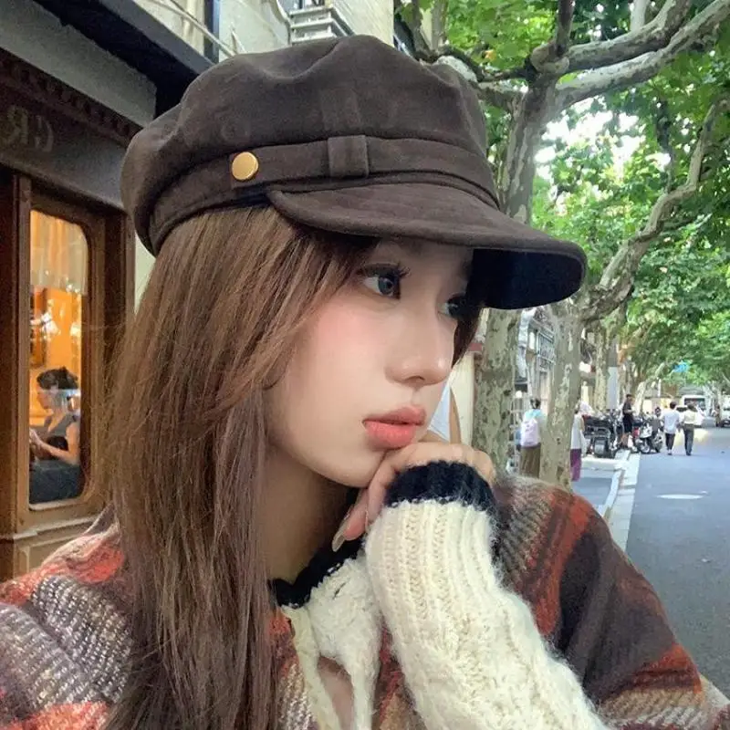 Cappelli autunno inverno per donna uomo berretto militare vintage unisex cappello da pittore in pelle scamosciata retrò semplice berretto femminile nuovo casual