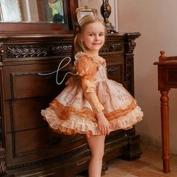 Handmade Girls Lolita Dress Autumn Children's Bottoming Shirt Suspender Tutu Dress 2pcs Thanksgiving Day Party Clothes