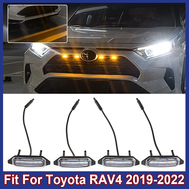 

4Pcs Eagle Eye Front Grille Light RGB Modified Fog Lamp With Harness Fit For Toyota RAV4 2019-2022 Car Accessories Warning Light