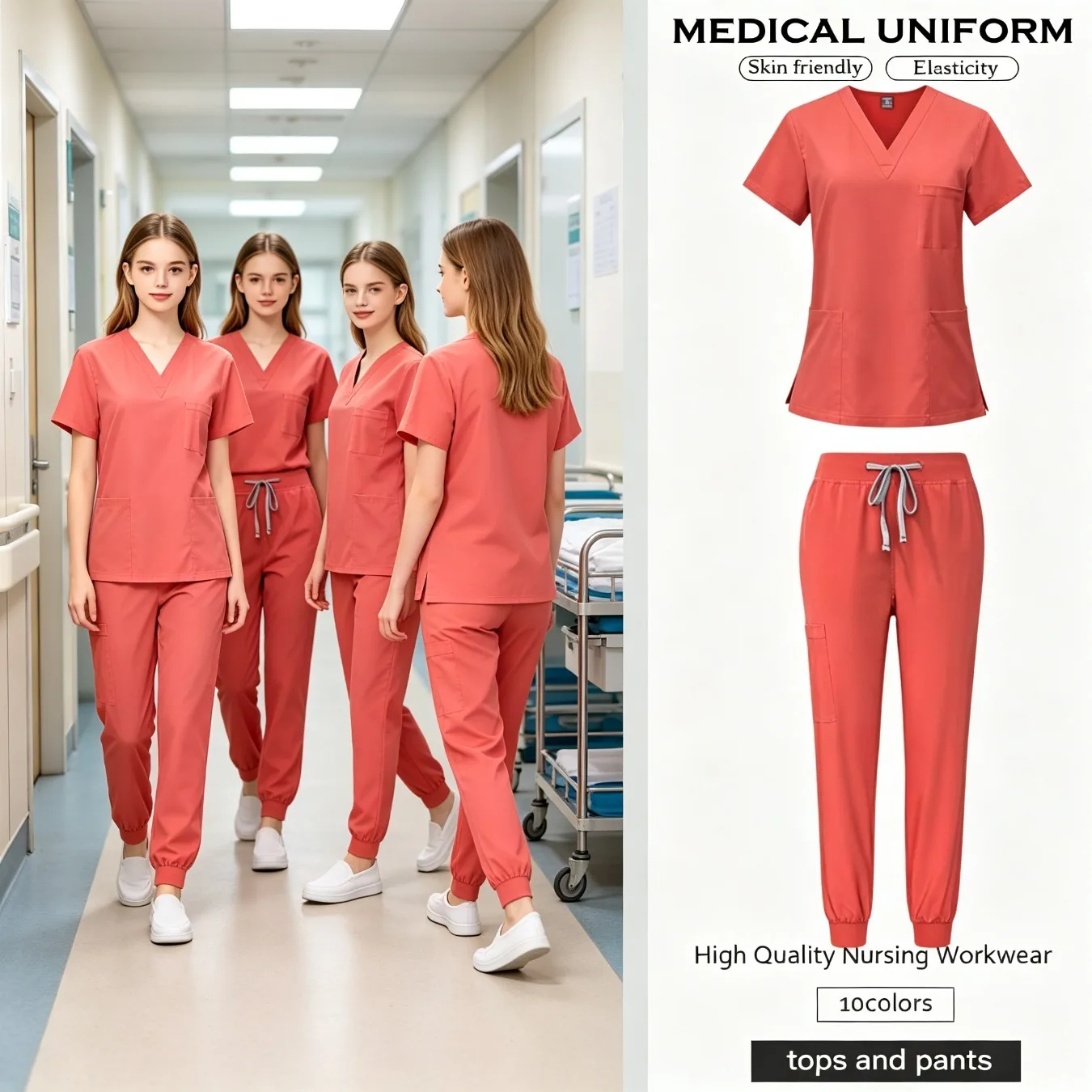 2-piece Set of Health Check-up Doctor's Sportswear Nursing Pants Neutral Work Clothes Beauty SPA Work Clothes