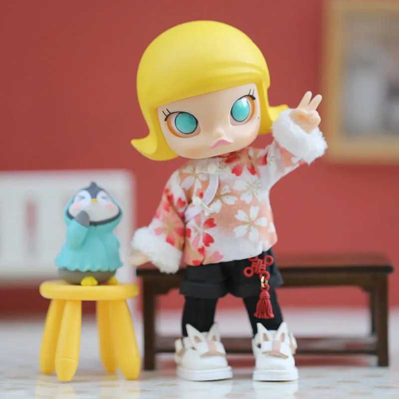 1/12 OB11 Doll Clothes Chinese New Year Tang Suit Set - Red Traditional Jacket + Black Pants with Chinese Knot for Nendoroid YMY view 2