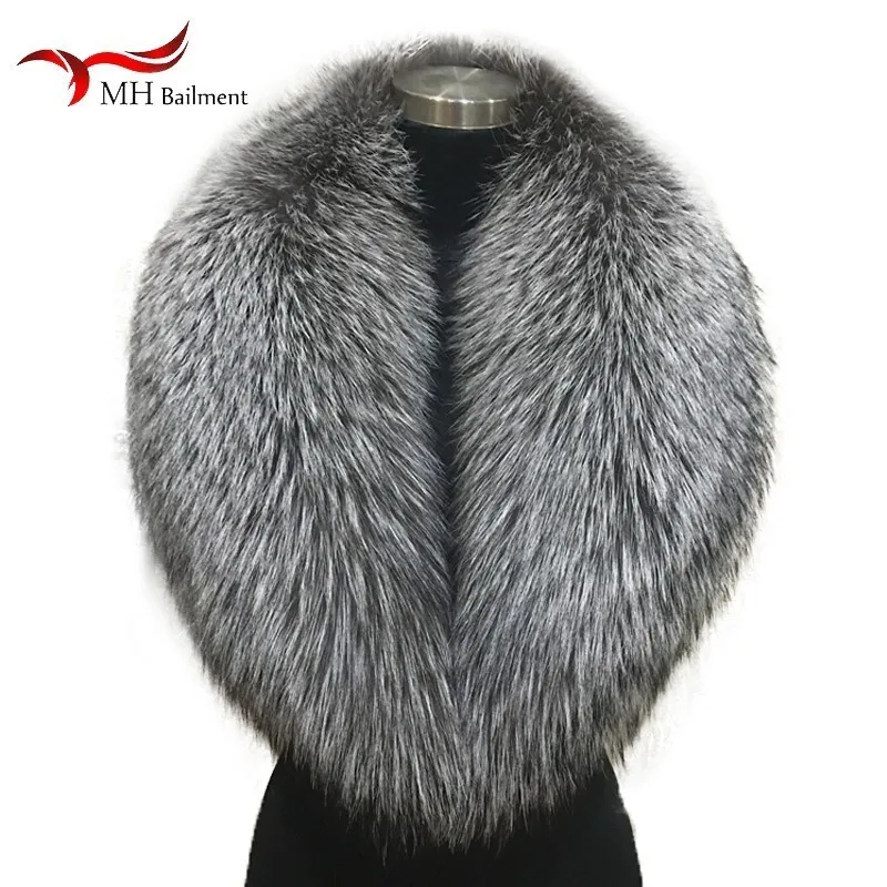 Winter female 100% Silver Fox Fur Collar Full Leather Red Fox Scarf Shawl Real Plush Coat Leather Jacket Fur Collar Scarf women