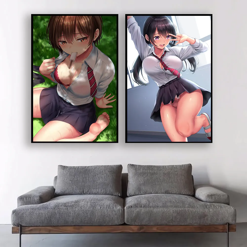 Póster de pintura decorativa de lona sexy de chica estudiante asiática, arte de pared de chica japonesa sin censurar, pintura impresa