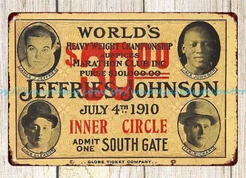 1910 Jeffries vs. Johnson heavy-weight championship boxing ticket tin sign