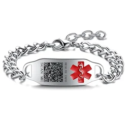 Fashionable Stainless Steel QR Code Medical ID Bracelet with Free Engraving Emergency Rescue Alarm Wrist Band Jewelry Gift
