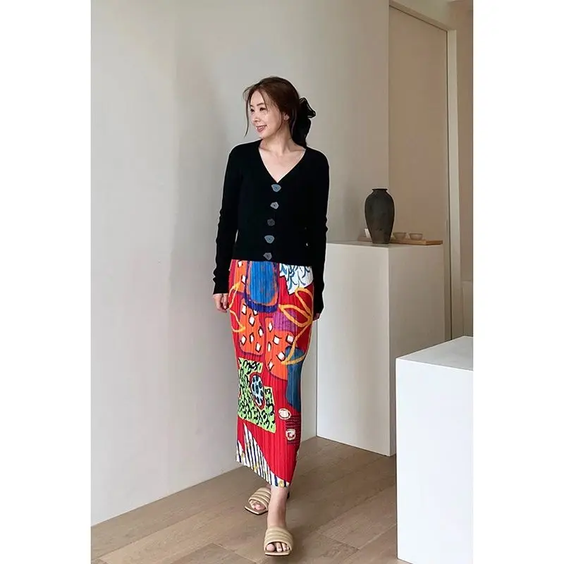 

High Waist Midi Skirt Women's Spring Summer Commute Style Pleated Thin mid Year Popular Half Body Skirts Casual Polyester