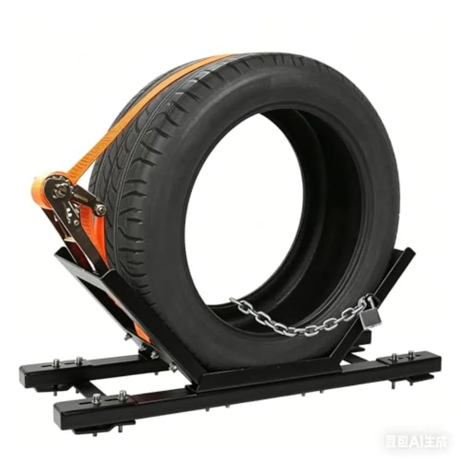 Adjustable Semi Truck Spare Tire Rack Heavy Duty Steel Tire Carrier Mount with Ratchet Strap Chain Lock Fits Many Semi Trucks T