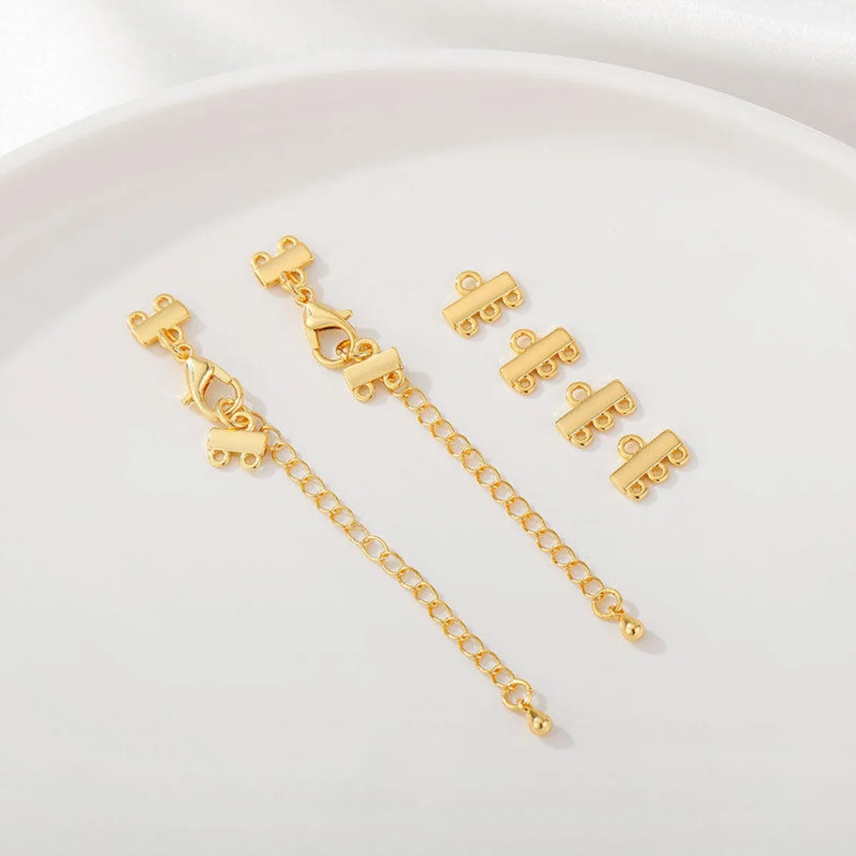 18K Gold Plated Three‑Hole Connector Lobster Clasp Water Drop Tassel Extension Chain DIY Findings for Bracelet Jewelry Making