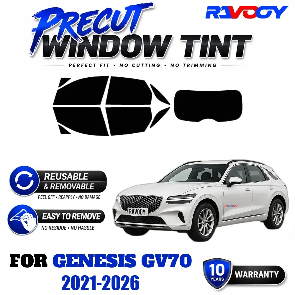 RAVOOY Precut Window Tint, Reusable Removable EPU Film, Custom Fit for Genesis GV70 2021-2026, UV Heat Protection