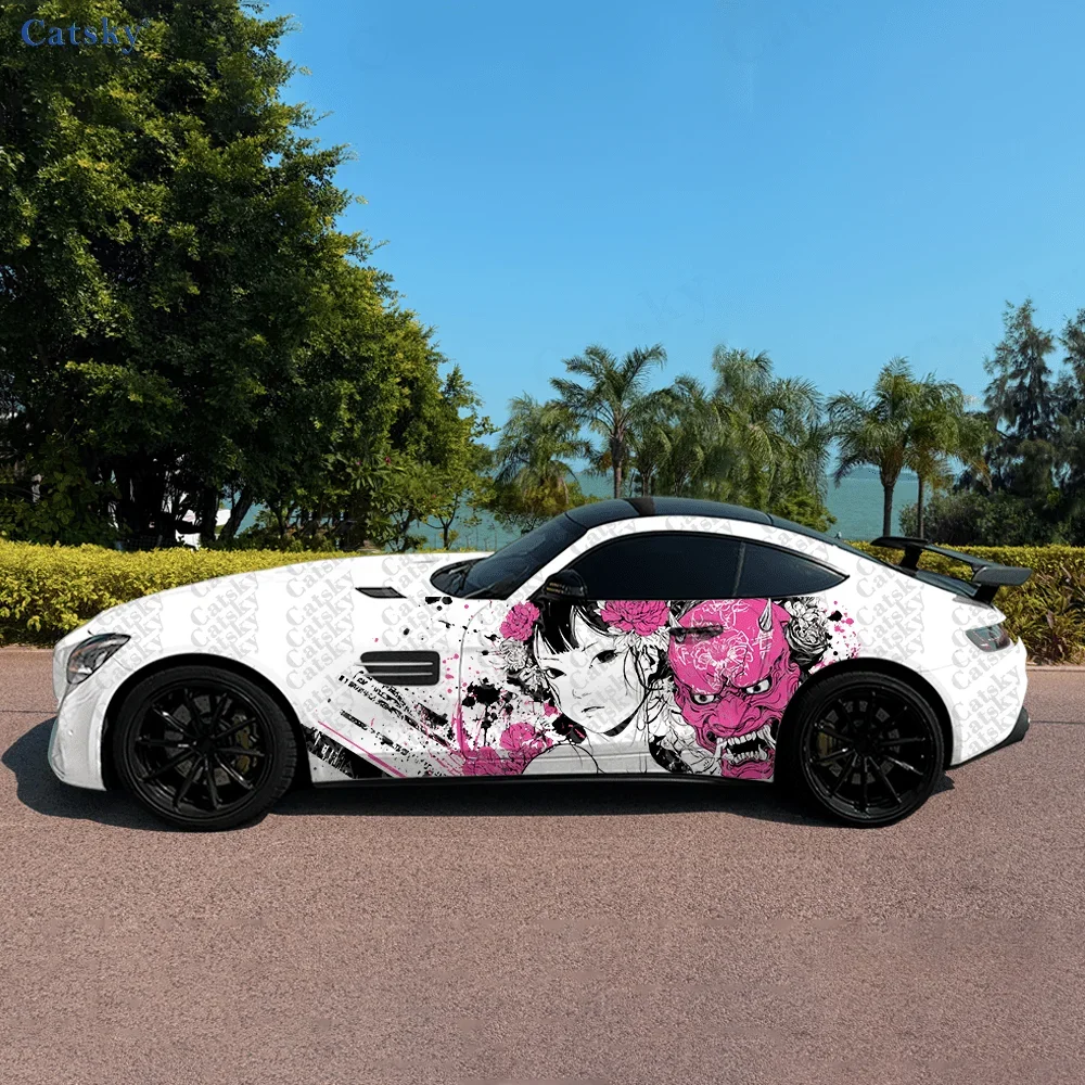 2pcs Vinyl decals of charming songstresses and splashing mask colors for cars and trucks, durable, fade-resistant, easy to insta