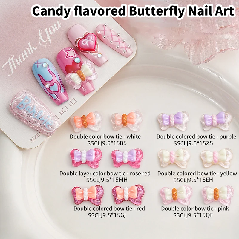 โบว์เรซิ่นผสม10ชิ้น/ถุงการตกแต่งศิลปะเล็บอะคริลิก3D เสน่ห์น่ารักชิ้นส่วนอุปกรณ์ทำเล็บพลอยเทียม DIY โบว์สีสันสดใส